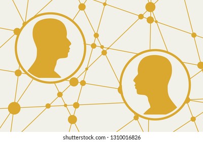 Silhouettes of a humans head. Scientific medical designs. Human communication. Silhouettes textured by lines and dots pattern