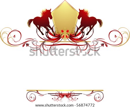 Silhouettes of hurrying horse on the stylish ornament. Element for design. Vector