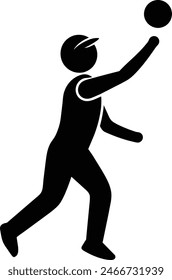 A silhouettes icon of a person catching a cricket ball.