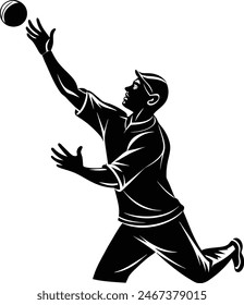 A silhouettes icon of a person catching a cricket ball.