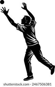 A silhouettes icon of a person catching a cricket ball.