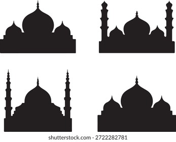 Silhouetten der ikonischen islamischen Architektur Moscheen und Minarette in monochrom