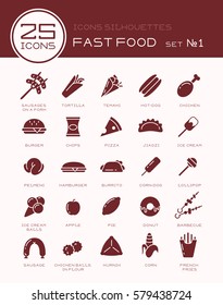 Silhouettes of icons with fast food set 1