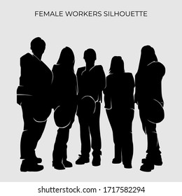 Siluetas vectoriales de mujeres trabajadoras. Elemento de construcción para el concepto de diseño del Día del Trabajo para afiches, publicidad de negocios, fondo, banner. Eps 10