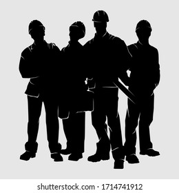 Silhouettes image vector of workers. Builder element for Labour day design concept for poster, business advertising, backdrop, banner. Eps 10