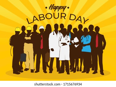 Silhouettes image vector of workers. Builder element for Labour day design concept for poster, business advertising, backdrop, banner. Eps 10