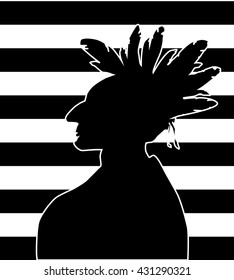 Silhouettes of Indian chief on stripe contrast background.