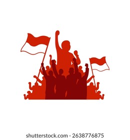 Silhouettes of indonesian citizens celebrating independence day, waving flags and embodying the pancasila spirit