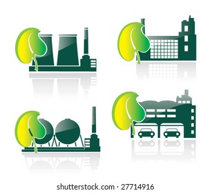 Silhouettes of industrial buildings on a theme ecology