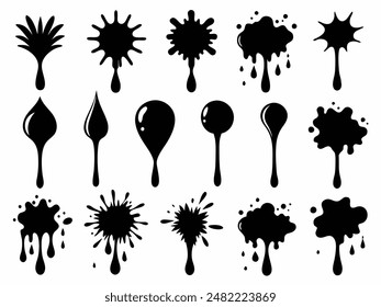 Silhouettes of ink splashes on a white background