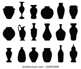 Silhouettes of the jars and vases-vector