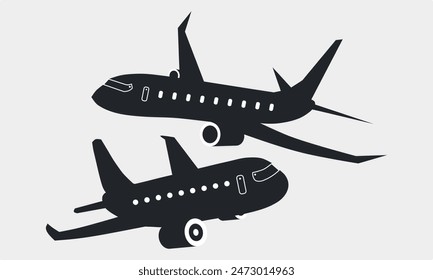 Silhouettes of Jet Planes and Commercial Airplanes. Silhouette Airplane Icon Illustration. Tourist Flights.
