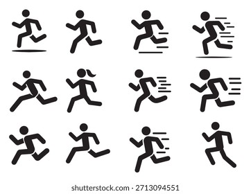 Silhouetten von Jogging- und Sprint-Posen