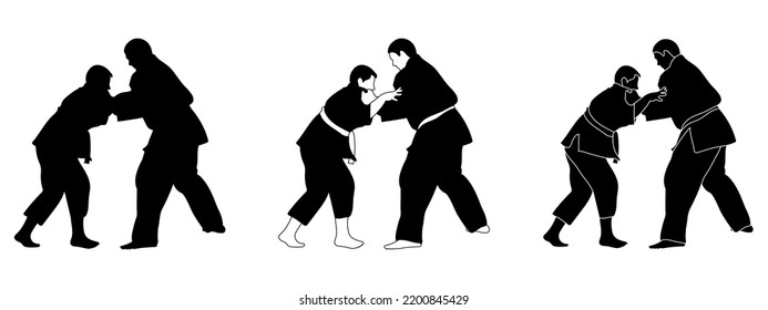 Silhouettes Judoist, Judoka, Fighter In A Duel, Fight, Judo Sport, Martial Art, Sport Silhouettes Pack