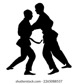 Silhouettes judoist, judoka, fighter in a duel, fight, judo sport, martial art, sport silhouettes pack