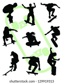 Silhouettes of jump skate-vector