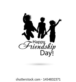 Silhouettes of jumping friends. Happy Friends Day. Usable as greeting cards, posters, clothing, t-shirt for your friends. Vector illustration