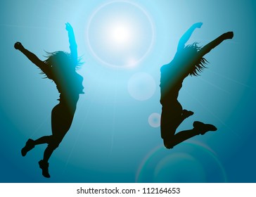 Silhouettes of jumping girls