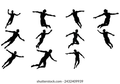 Silhouettes of jumping people,Jumping group people silhouette. People jumping,
