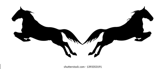 silhouettes of jumping and jumping sports horses on a white background