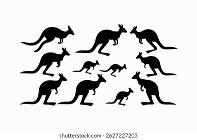 Silhuetas de cangurus e alegrias, perfeito para quarto de crianças ou projetos temáticos da Austrália.