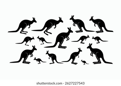 Silhuetas de cangurus e alegrias, perfeito para quarto de crianças ou projetos temáticos da Austrália.