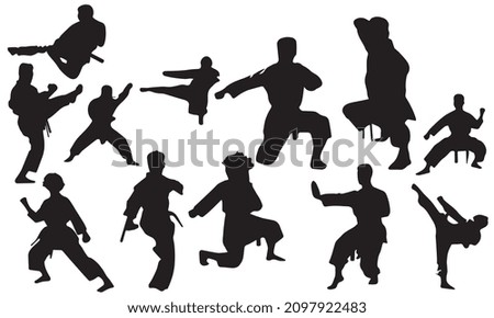 Silhouettes of Karate Vector , silhouette of karate fighters. black and white background collection