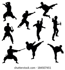 Silhouettes of Karate-Vector Image