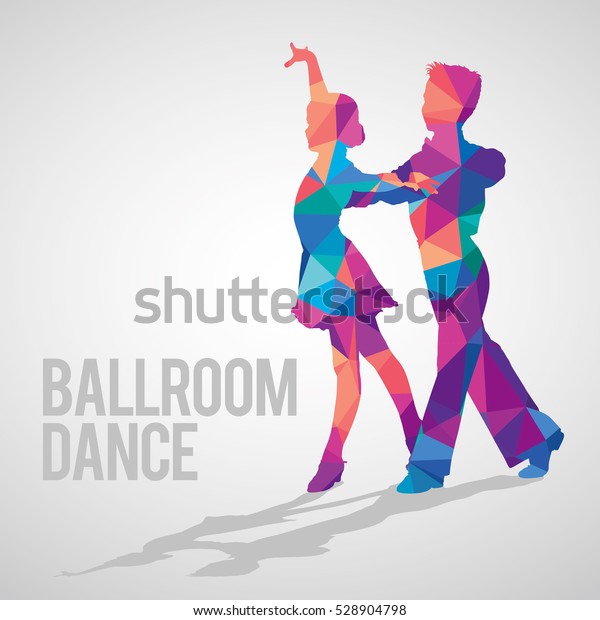 Silhouettes of kids\
dancing ballroom dance. Multicolored detailed vector silhouette of\
young ballroom\
dancers.