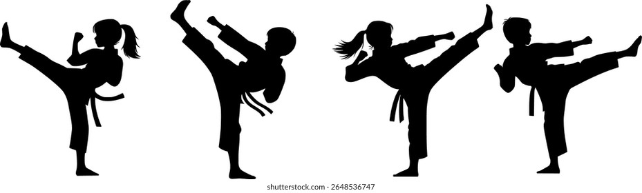 Silhouettes of Kids doing Karate