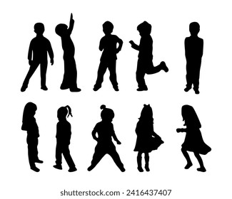 silhouettes of kids girl and boy vector