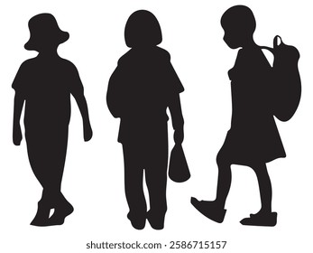 Silhouettes of Kids Walking to Primary School