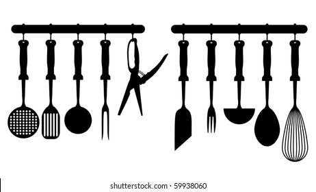 silhouettes of kitchen accessories