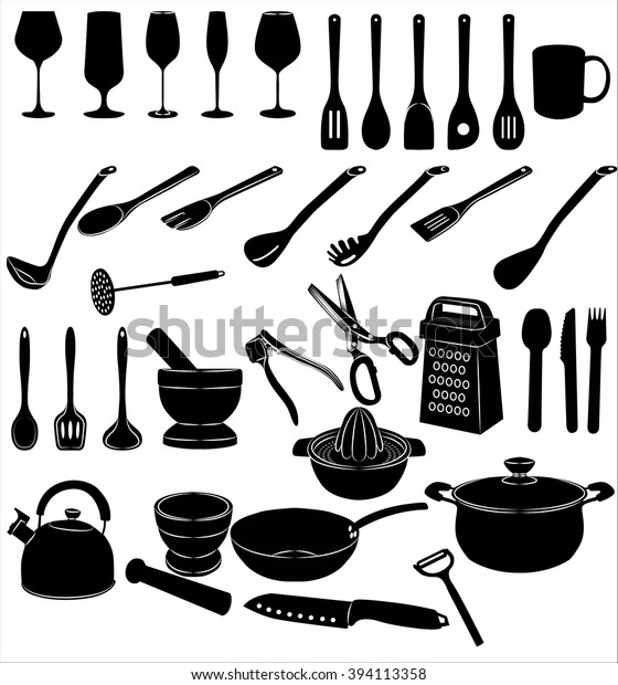 Silhouettes Kitchen Accessories On White Background Stock Vector