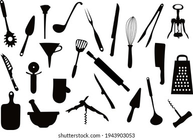 Silhouettes of kitchen ware and utensils