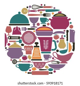 Silhouettes of kitchen ware and utensils.