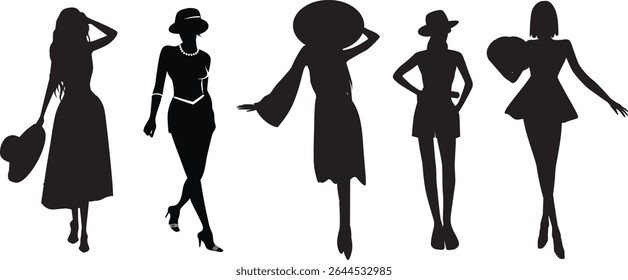 silhouettes of lady model with posses 