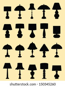 Silhouettes of lamps and lighting, vector