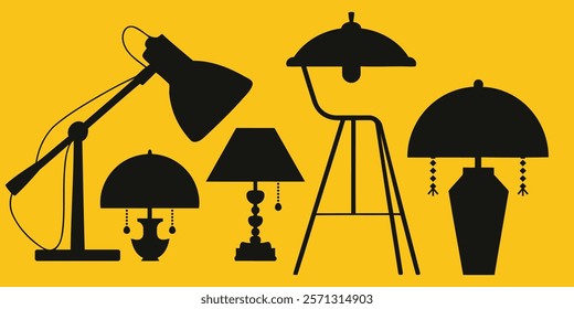 Silhouettes of lamps set, Vector