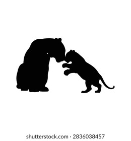 Silhouettes of a large bear and a small cub touching noses, symbolizing affection and family bonds in wildlife.
