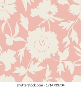 Silhouettes of large garden flowers. Lush petals and buds. Vintage style. Summer floral seamless pattern made of  abstract meadow flowers. Florals shadows ornament. Textile and fabric design.