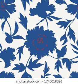 Silhouettes of large garden flowers. Lush petals and buds. Vintage style. Summer floral seamless pattern made of  abstract meadow flowers. Florals shadows ornament. Textile and fabric design.