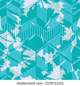 Silhouettes of large garden flowers. Lush petals and buds. Summer floral seamless pattern made of meadow flowers on abstract chevron dotted texture. Florals shadows ornament. Textile and fabric design