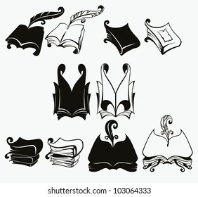 silhouettes and layouts of old books vector collection