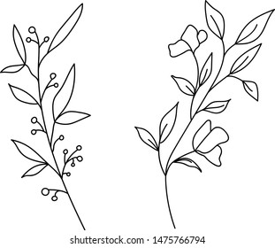 
SILHOUETTES OF LEAVES. CHAINS WITH PLANTS. Doodle hand drawing. Dzayn logos. Illustration. Monochrome image vector graphics