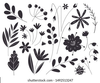 Silhouettes Leaves Flowers Vector Illustration Black Stock Vector ...