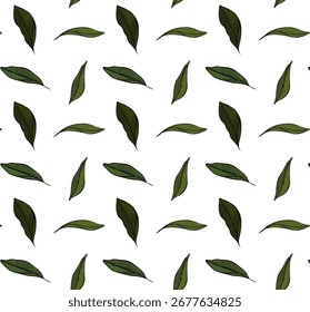 Silhouettes of leaves olive seamless pattern. Vector graphic line ink colored illustration. Silhouette sign for logo, print, comics, fashion, pop art, boards, design, stickers, decoration, posters
