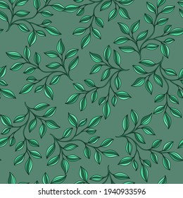 Silhouettes leaves seamless pattern. Hand drawn illustration in simple scandinavian doodle cartoon style.  