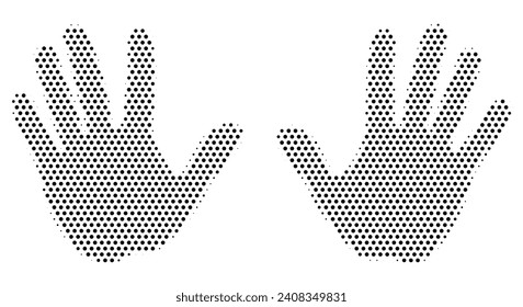 Silhouettes of the left and right palms isolated on white background, hands in halftone style, vector illustration.