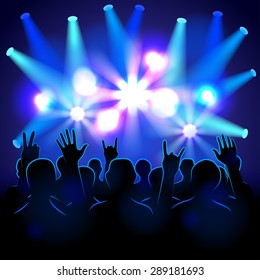 Silhouettes and lights on musical concert vector background